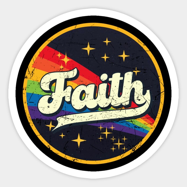 Faith // Rainbow In Space Vintage Grunge-Style Sticker by LMW Art